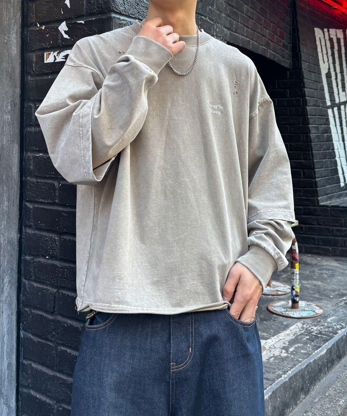 做舊層次感 長袖T恤