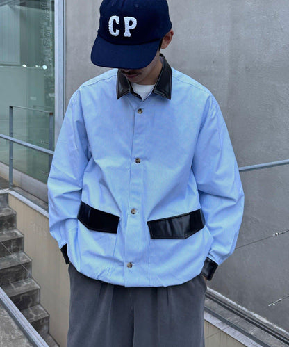 皮革拼接領設計襯衫夾克