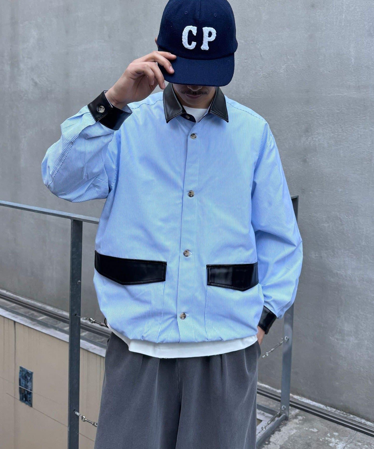 皮革拼接領設計襯衫夾克