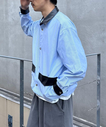 皮革拼接領設計襯衫夾克