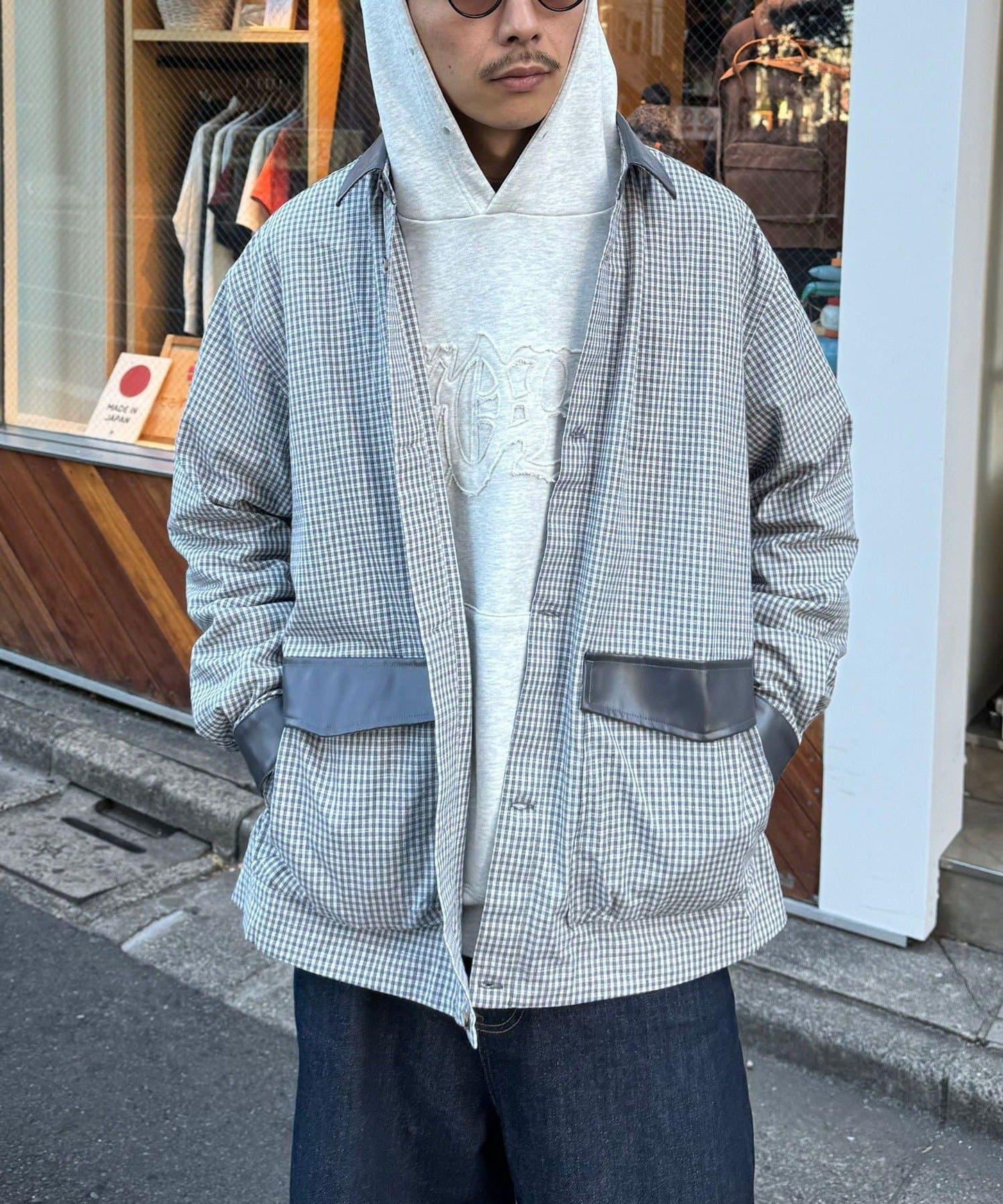 皮革拼接領設計襯衫夾克