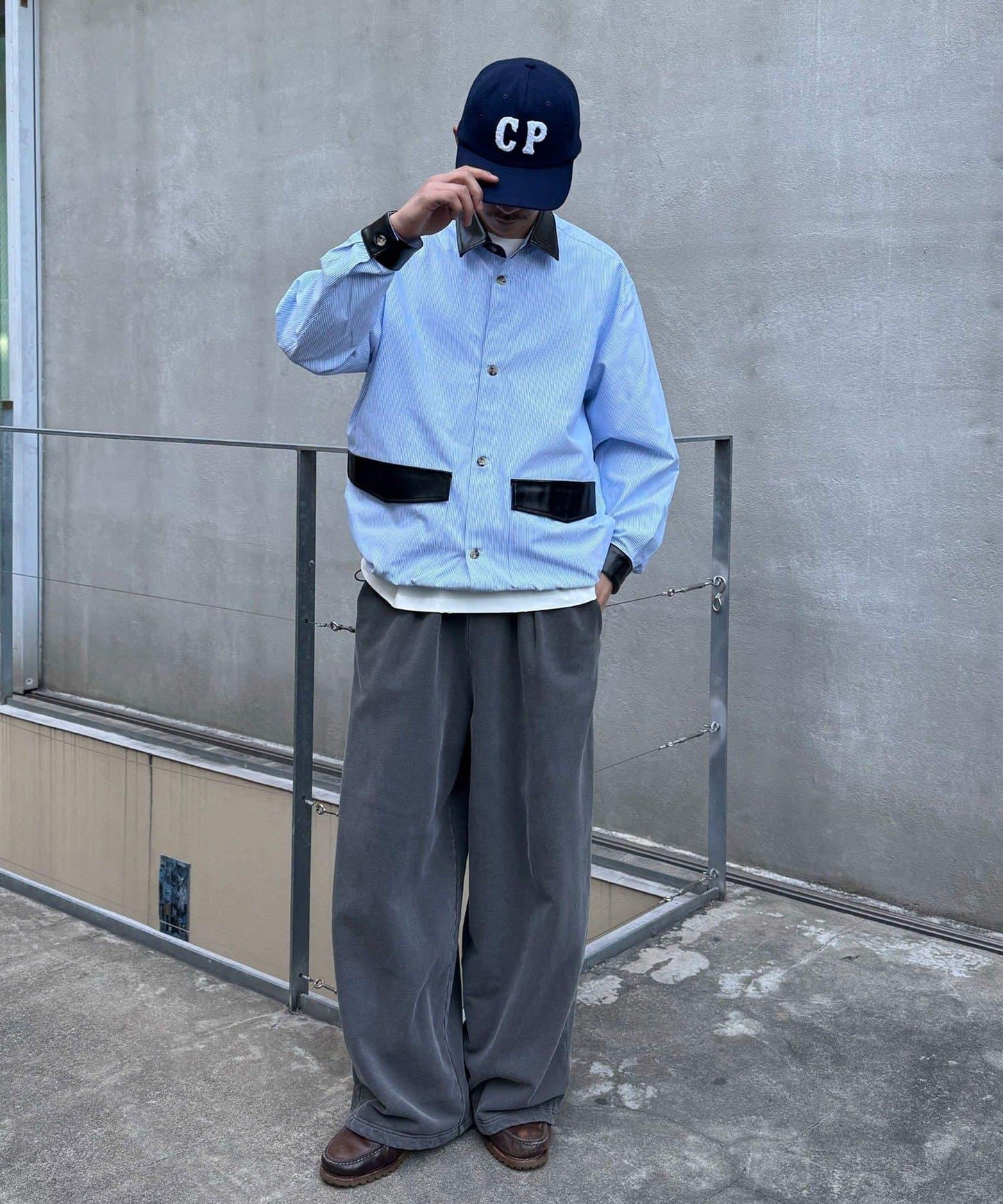 皮革拼接領設計襯衫夾克