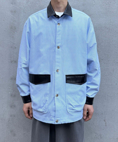 皮革拼接領設計襯衫夾克