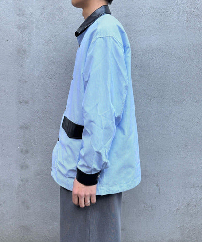 皮革拼接領設計襯衫夾克