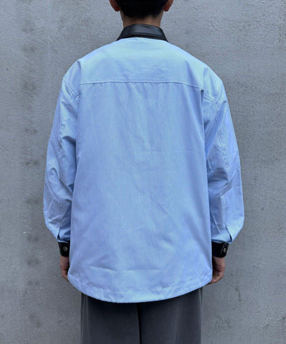 皮革拼接領設計襯衫夾克