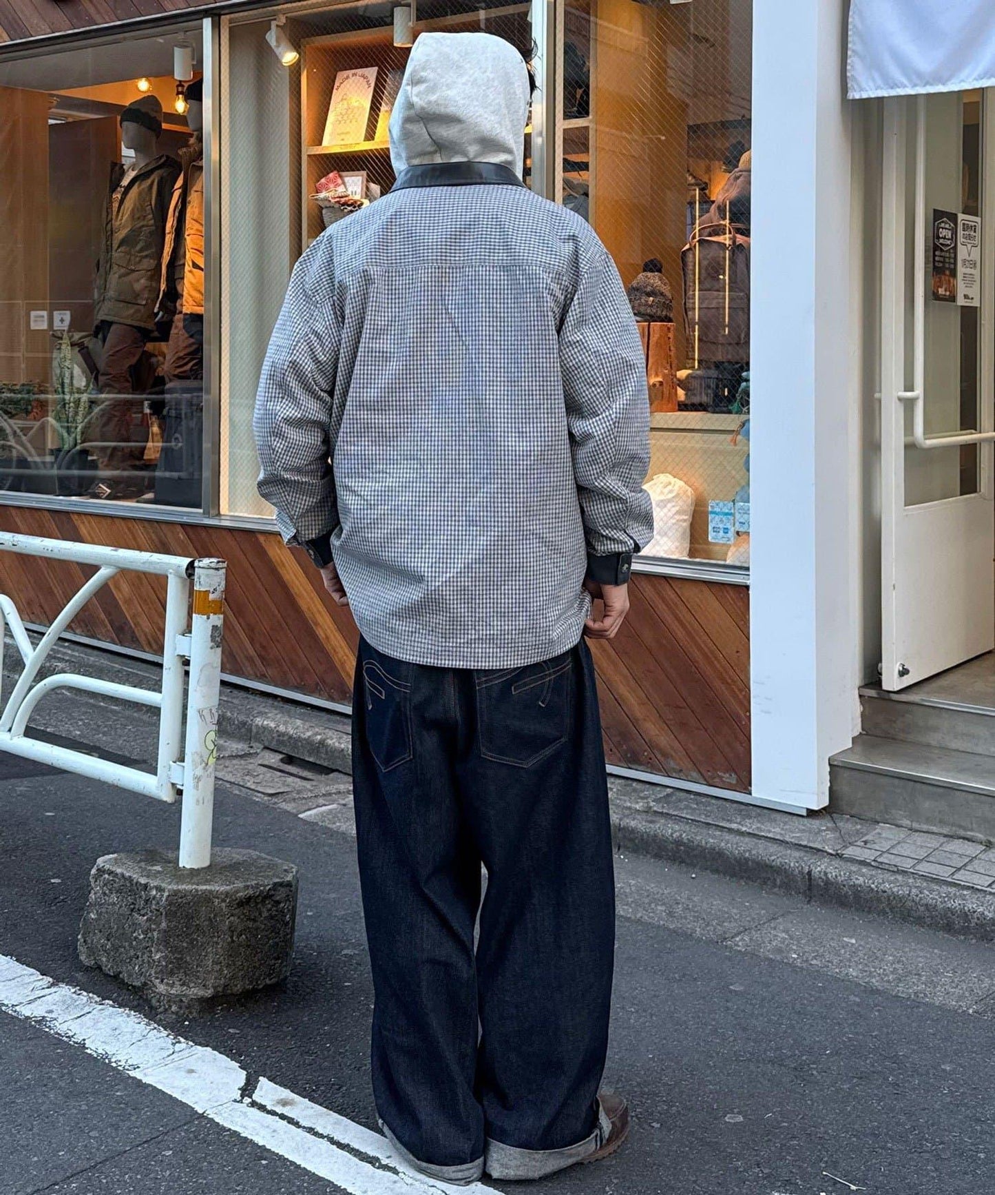 皮革拼接領設計襯衫夾克