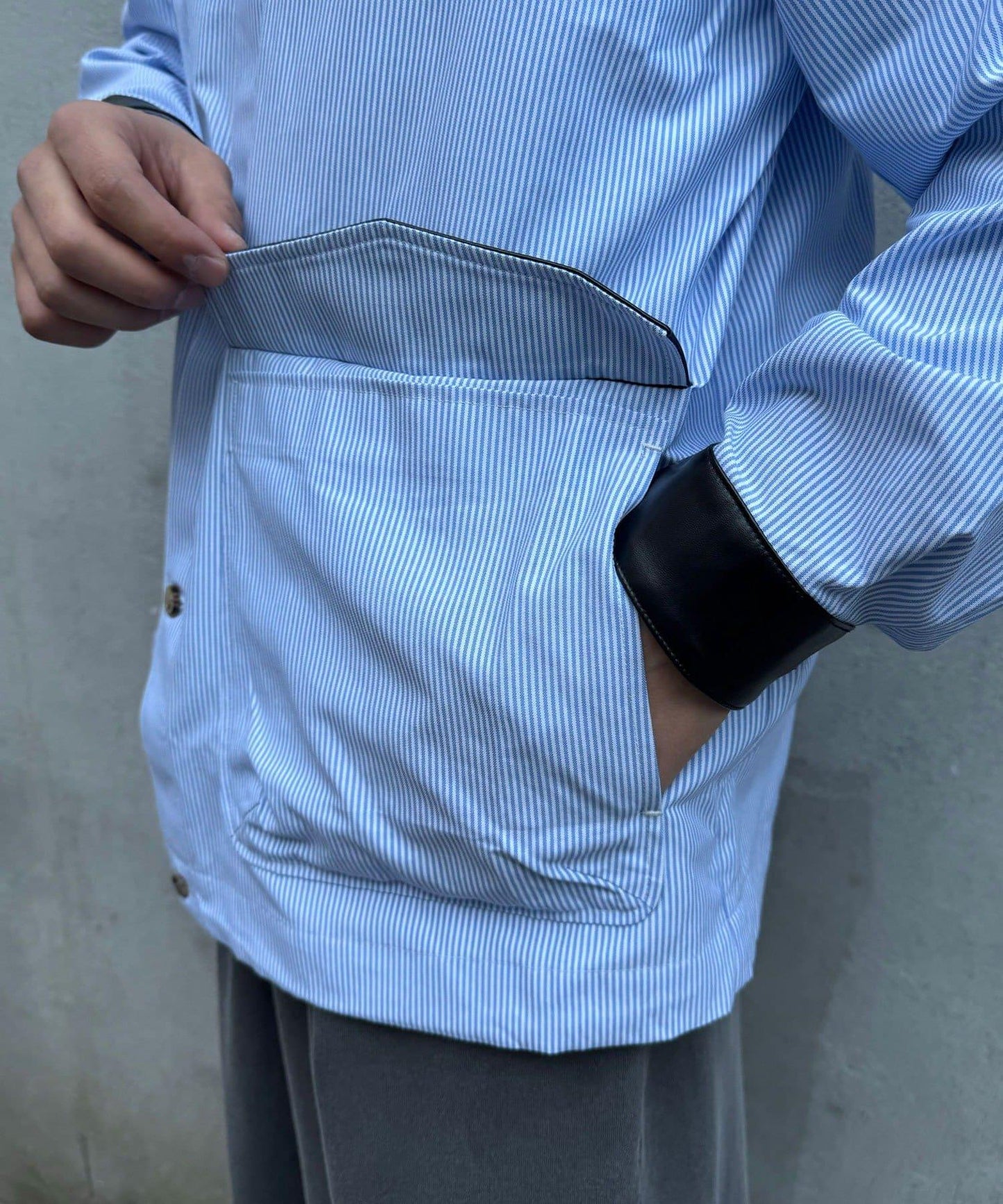 皮革拼接領設計襯衫夾克