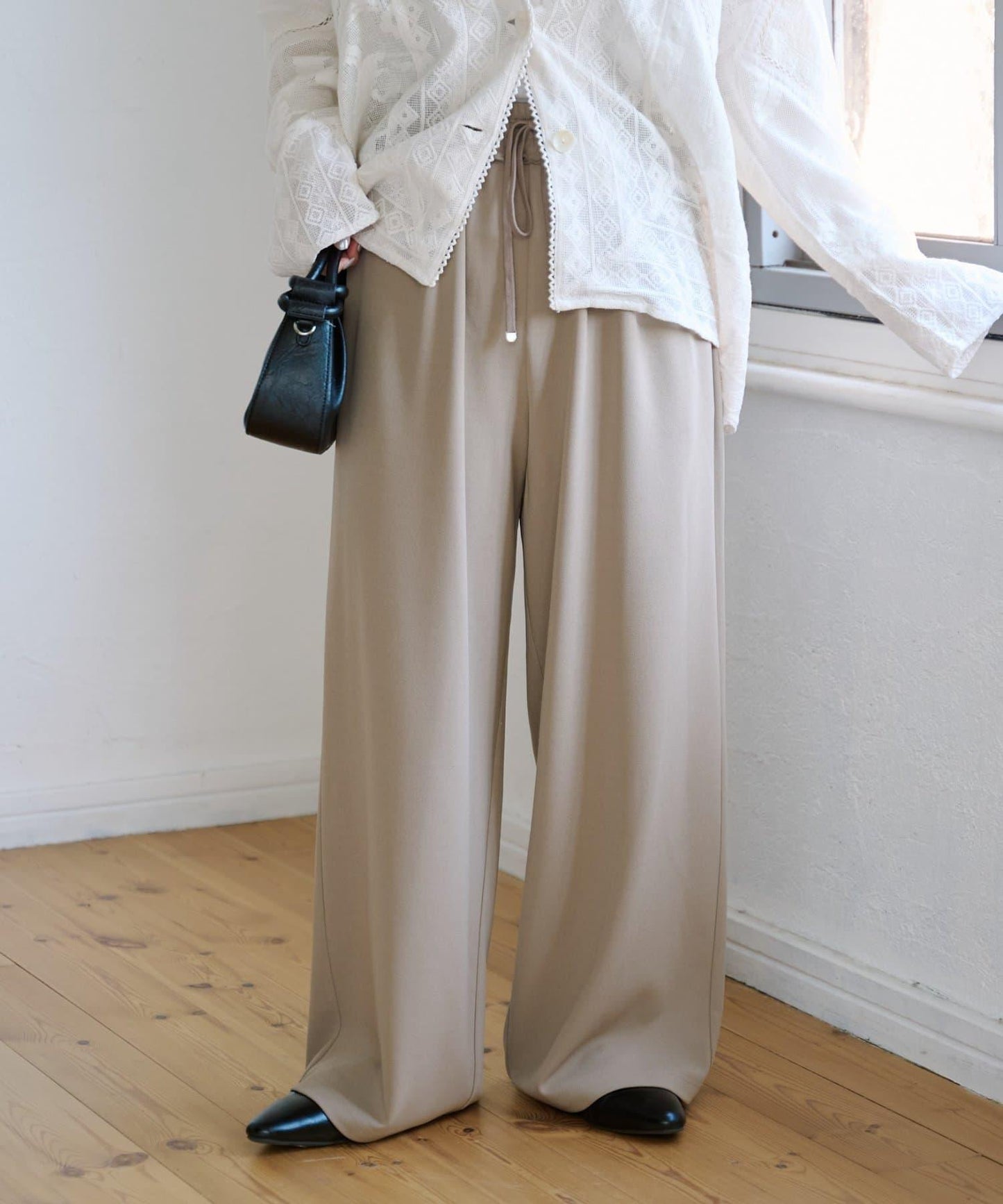 喬其紗鬆緊休閒褲