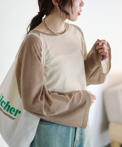 2WAY透膚插肩亨利領T恤