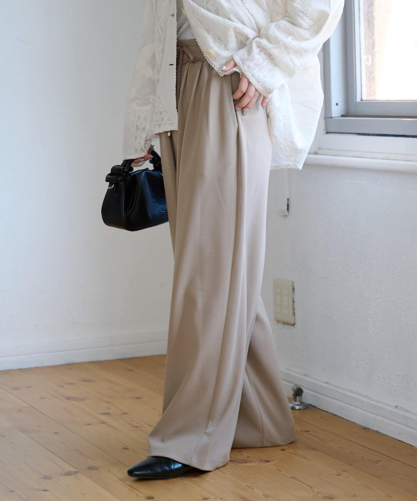 喬其紗鬆緊休閒褲