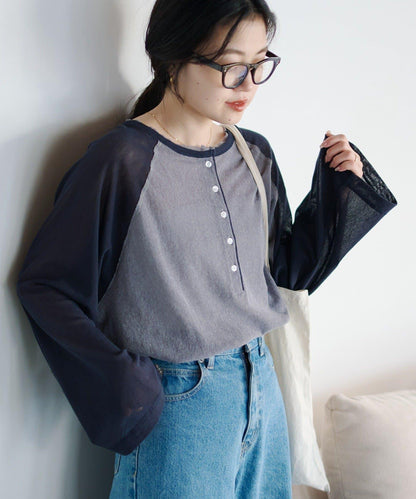 2WAY透膚插肩亨利領T恤