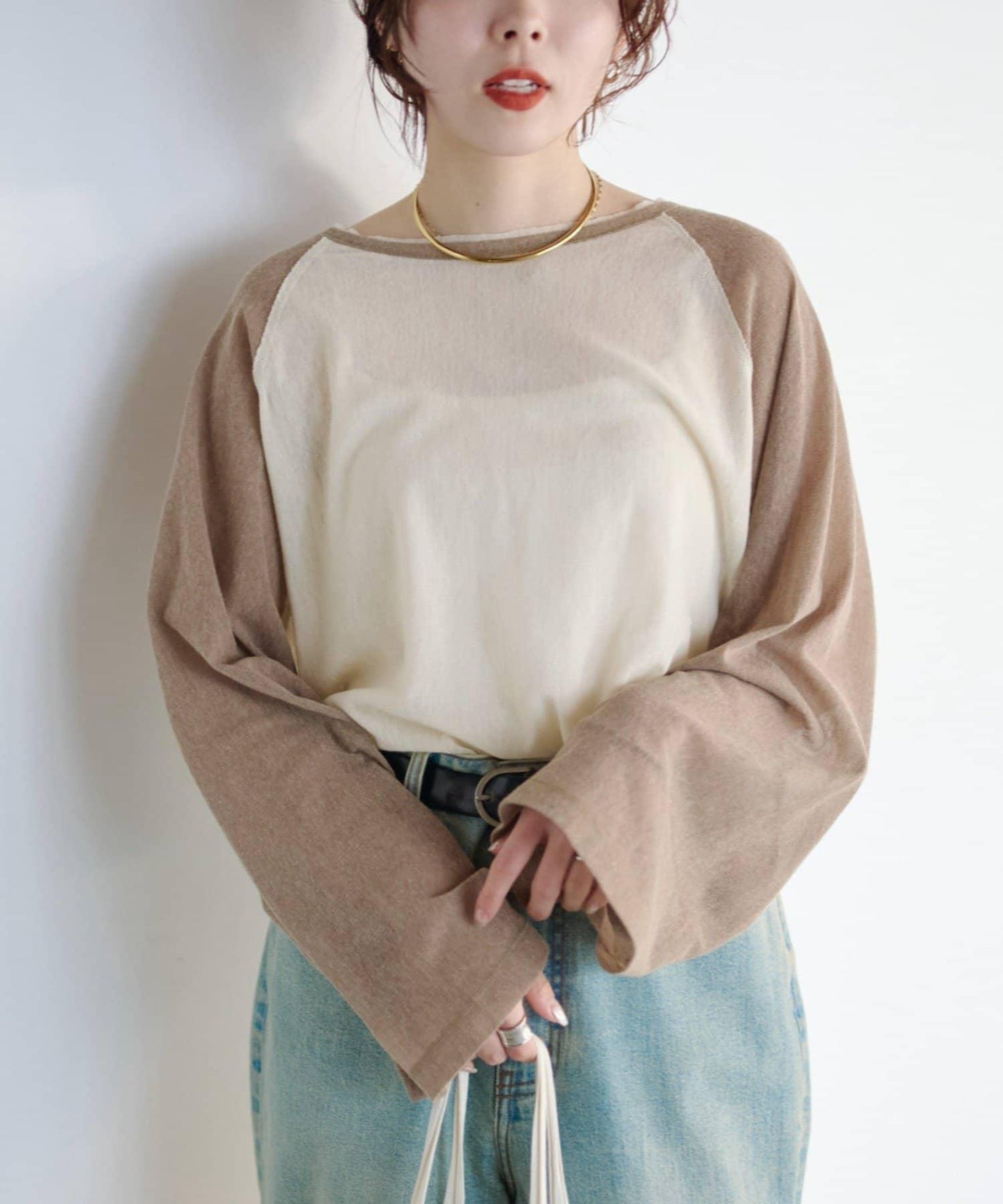 2WAY透膚插肩亨利領T恤