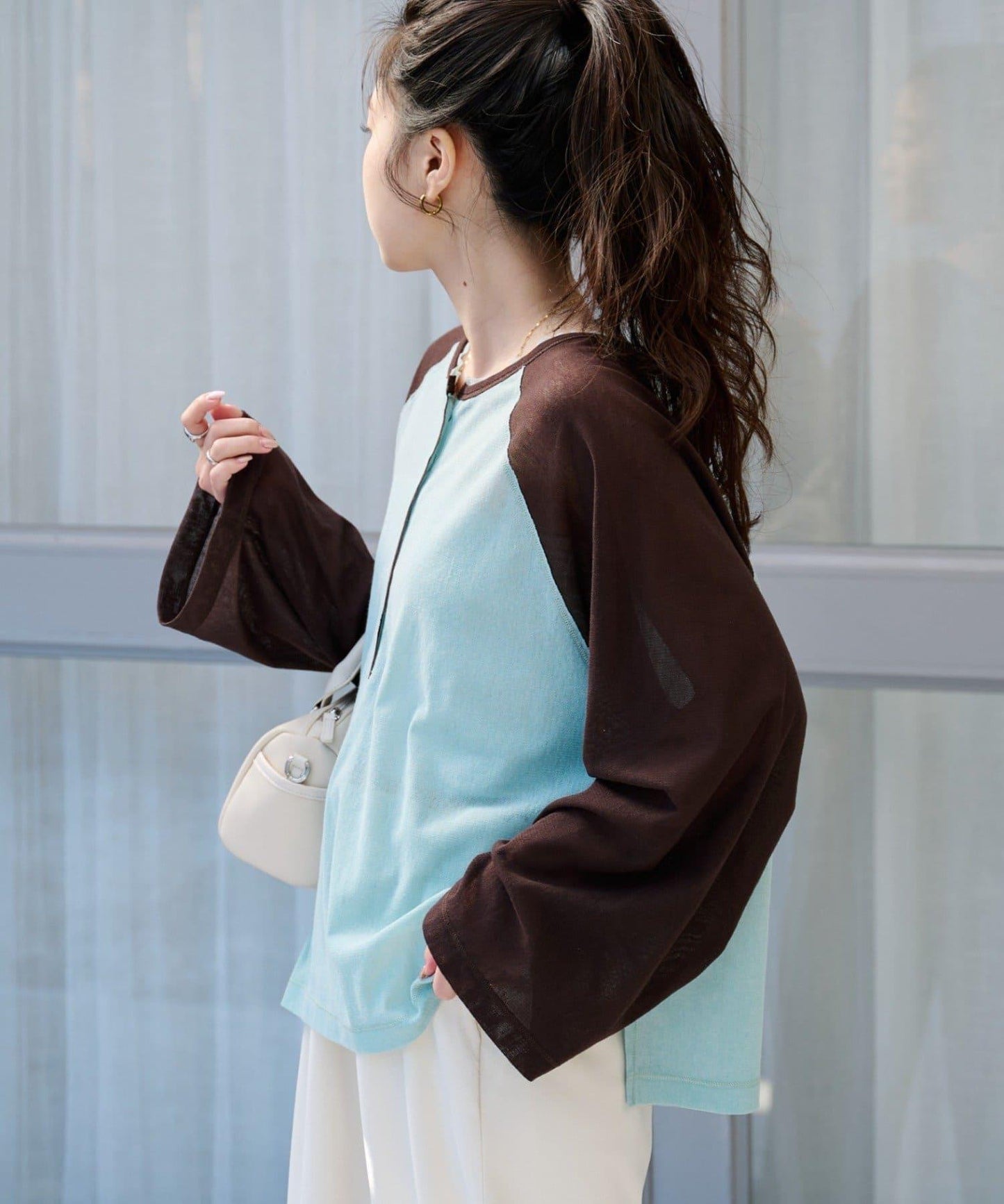 2WAY透膚插肩亨利領T恤