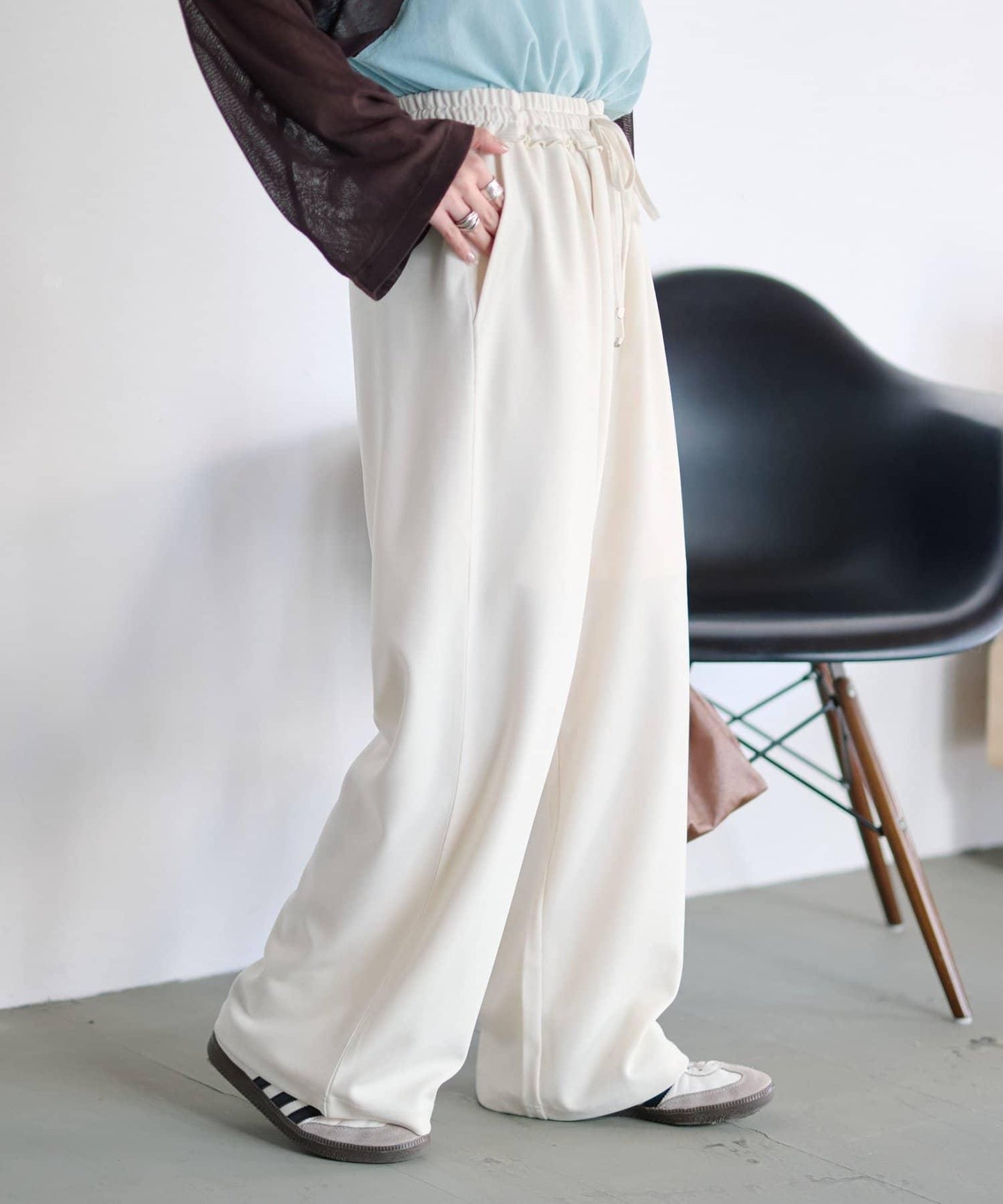 喬其紗鬆緊休閒褲