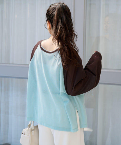 2WAY透膚插肩亨利領T恤