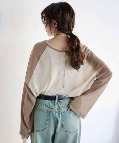 2WAY透膚插肩亨利領T恤