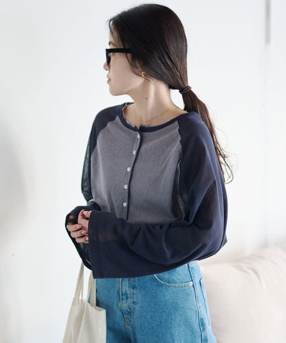 2WAY透膚插肩亨利領T恤