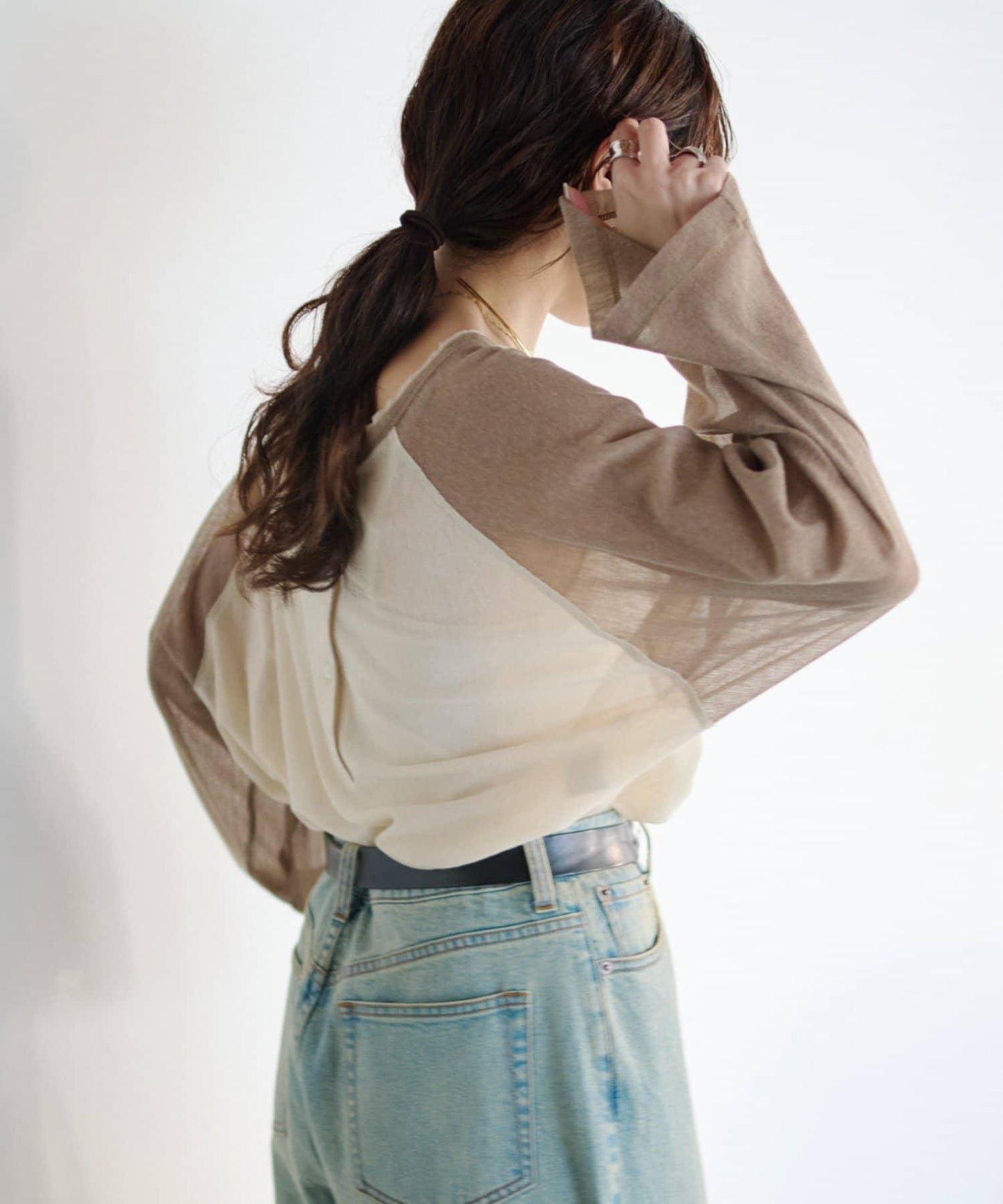 2WAY透膚插肩亨利領T恤