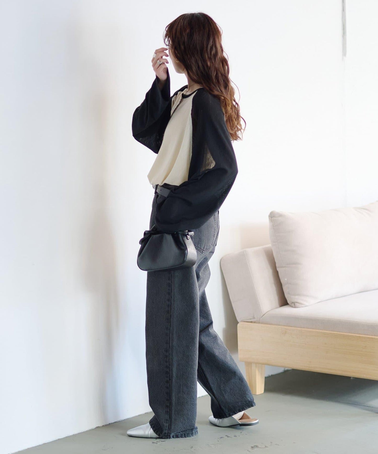 2WAY透膚插肩亨利領T恤