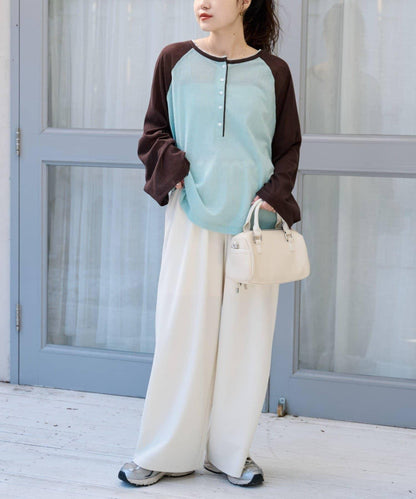 2WAY透膚插肩亨利領T恤