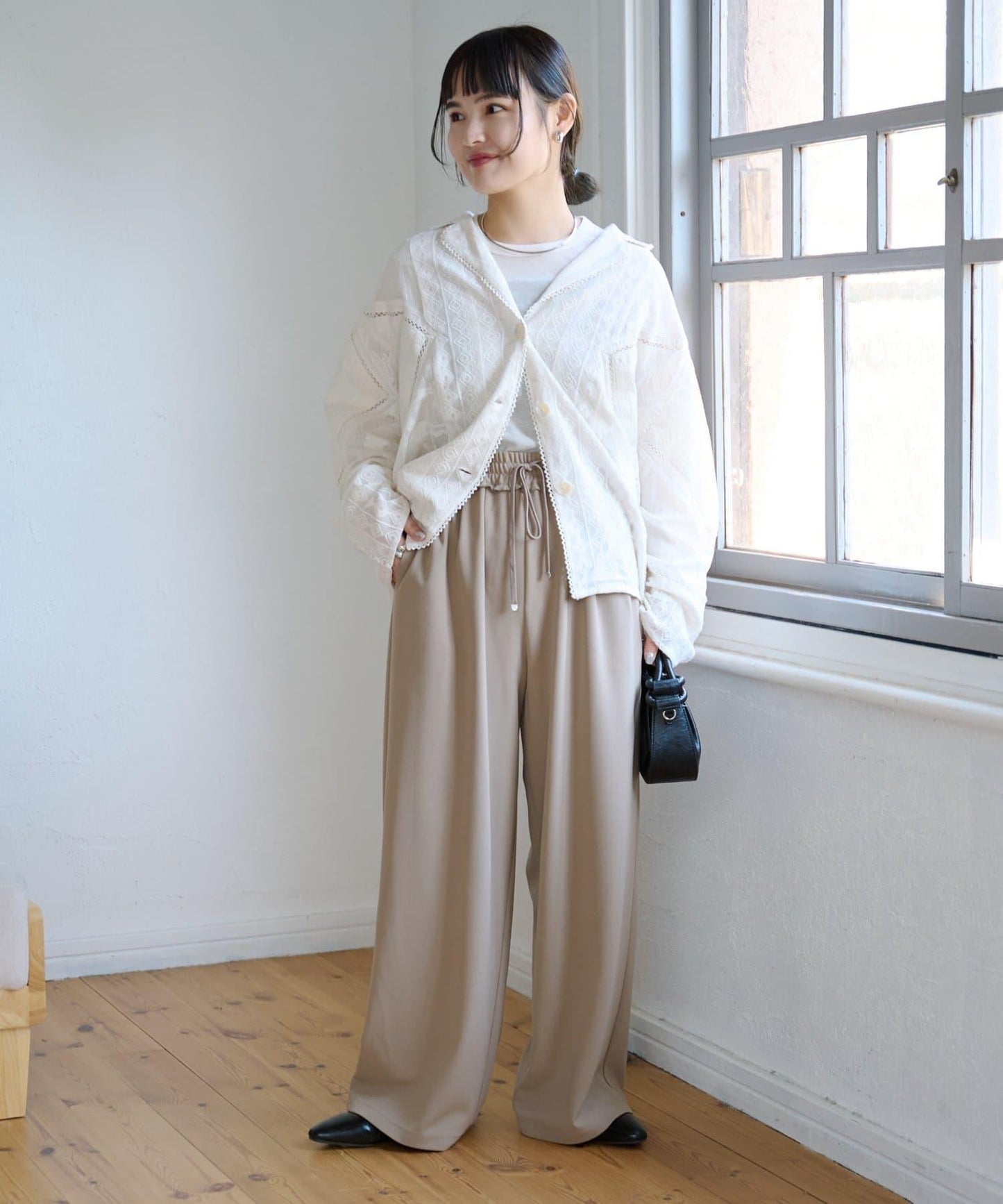 喬其紗鬆緊休閒褲