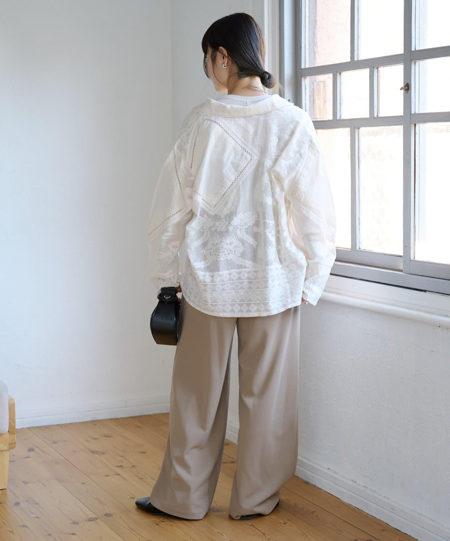 喬其紗鬆緊休閒褲