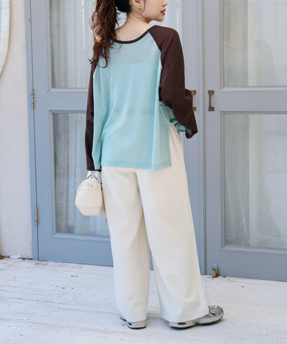 2WAY透膚插肩亨利領T恤