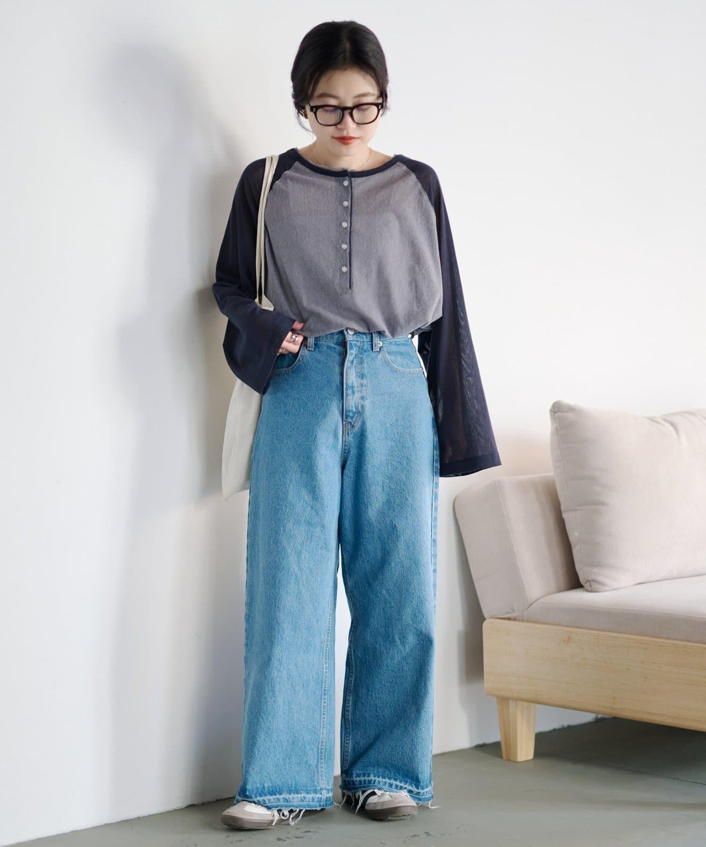 2WAY透膚插肩亨利領T恤