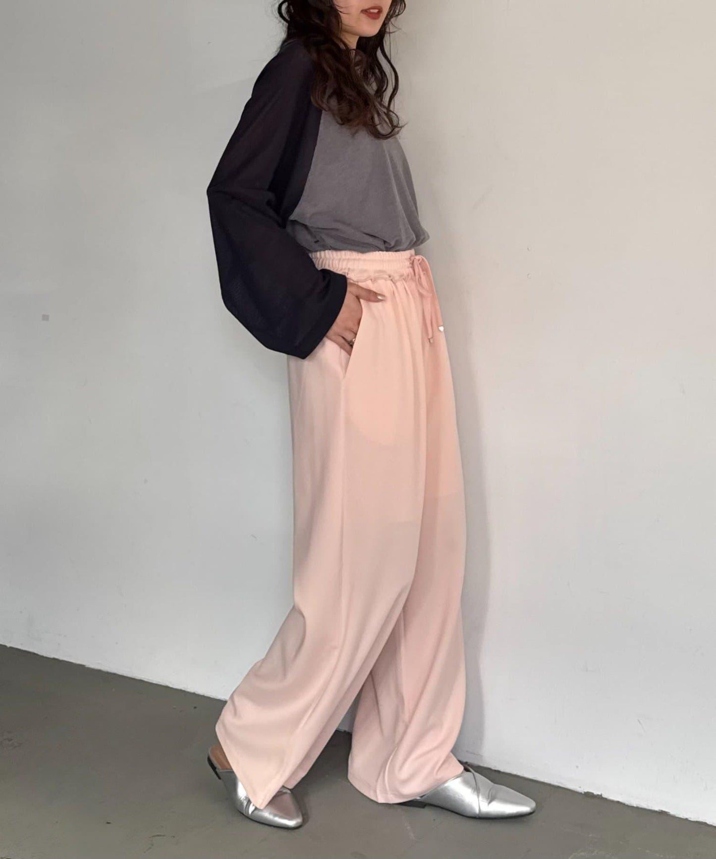 喬其紗鬆緊休閒褲