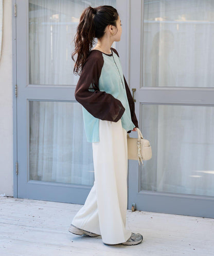 2WAY透膚插肩亨利領T恤