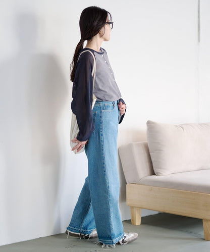 2WAY透膚插肩亨利領T恤