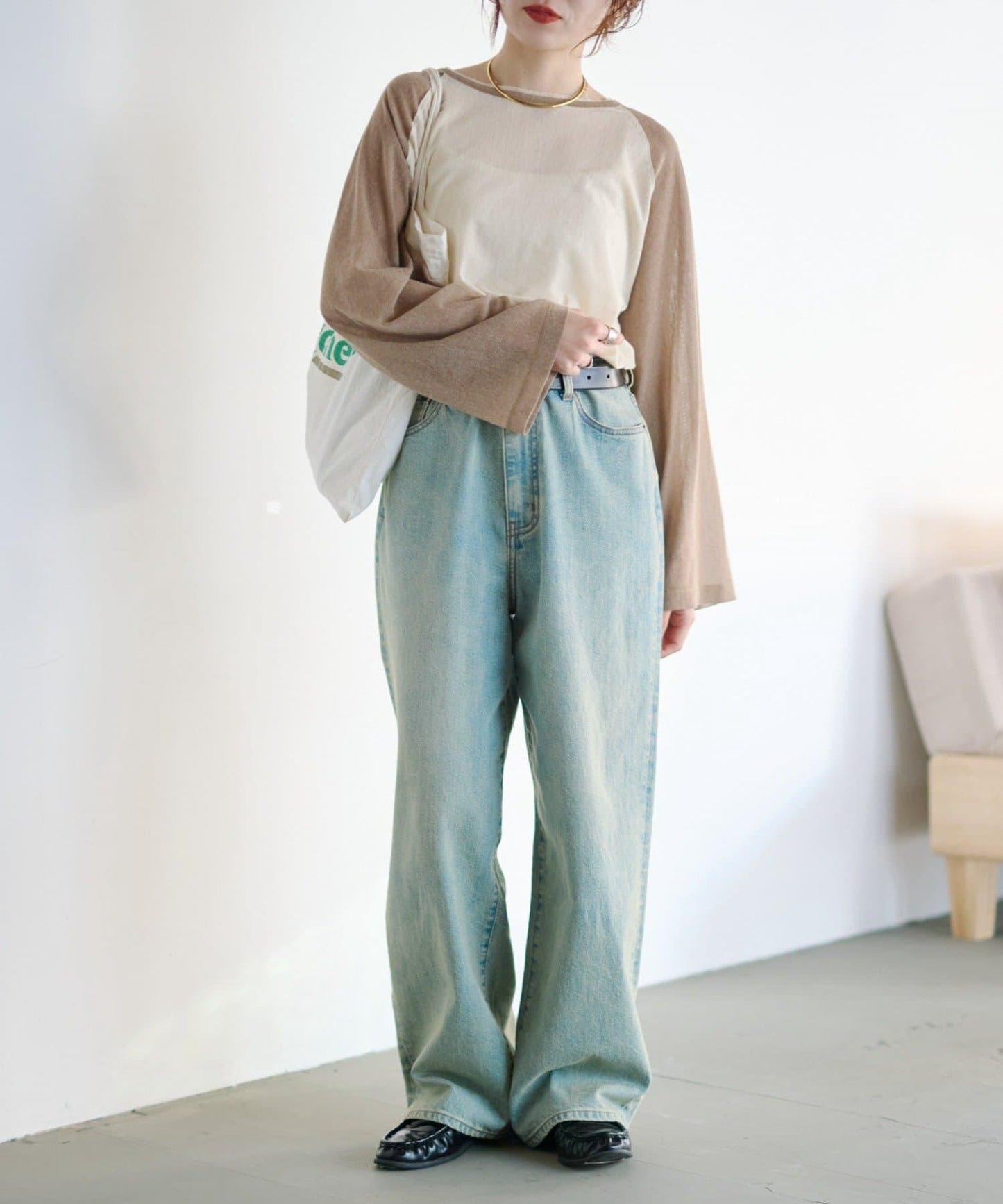 2WAY透膚插肩亨利領T恤