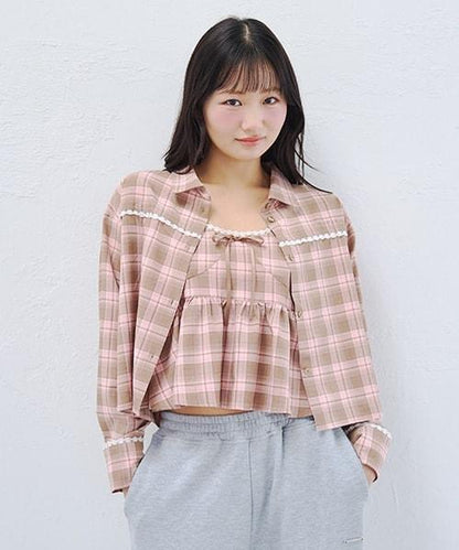 格紋襯衫搭配背心套裝