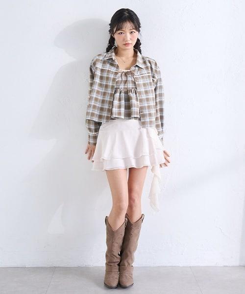 格紋襯衫搭配背心套裝