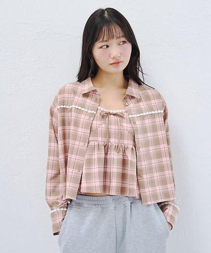 格紋襯衫搭配背心套裝