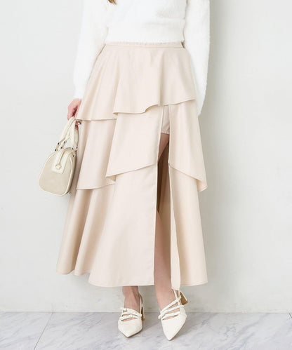 層疊設計＋後繫帶＋開叉＋長款半身裙