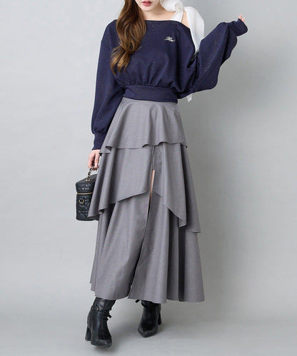 層疊設計＋後繫帶＋開叉＋長款半身裙
