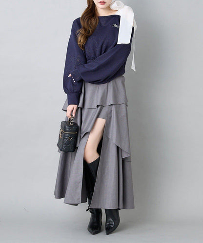 層疊設計＋後繫帶＋開叉＋長款半身裙