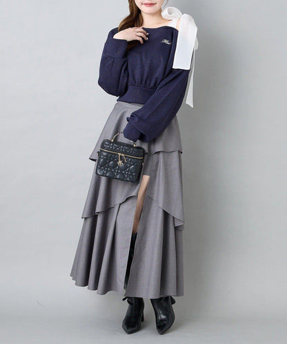 層疊設計＋後繫帶＋開叉＋長款半身裙