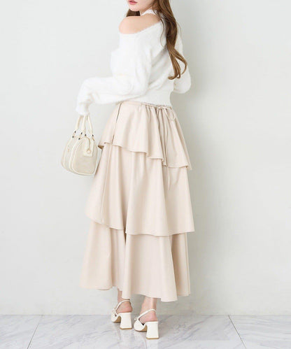 層疊設計＋後繫帶＋開叉＋長款半身裙