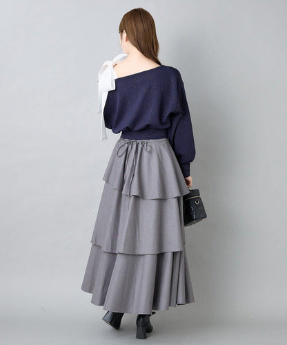 層疊設計＋後繫帶＋開叉＋長款半身裙