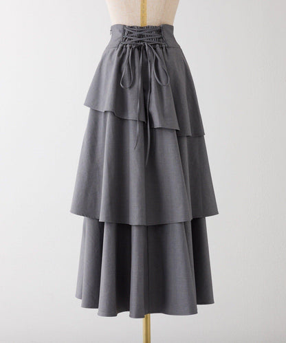 層疊設計＋後繫帶＋開叉＋長款半身裙