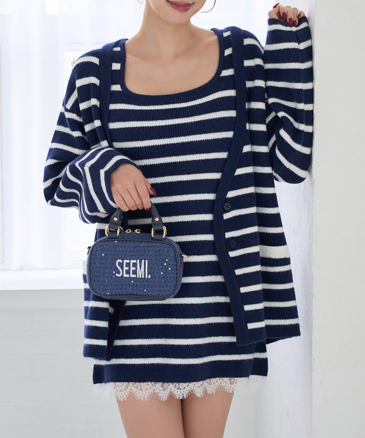 Seemi 條紋針織連衣裙 兩件套