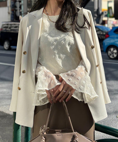 Yurie企畫 花朵波點提花透視襯衫