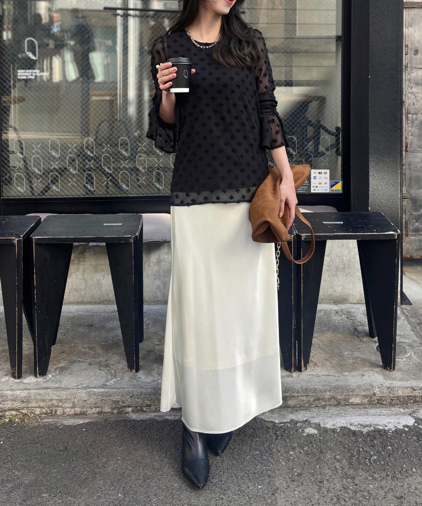 Yurie企畫 花朵波點提花透視襯衫