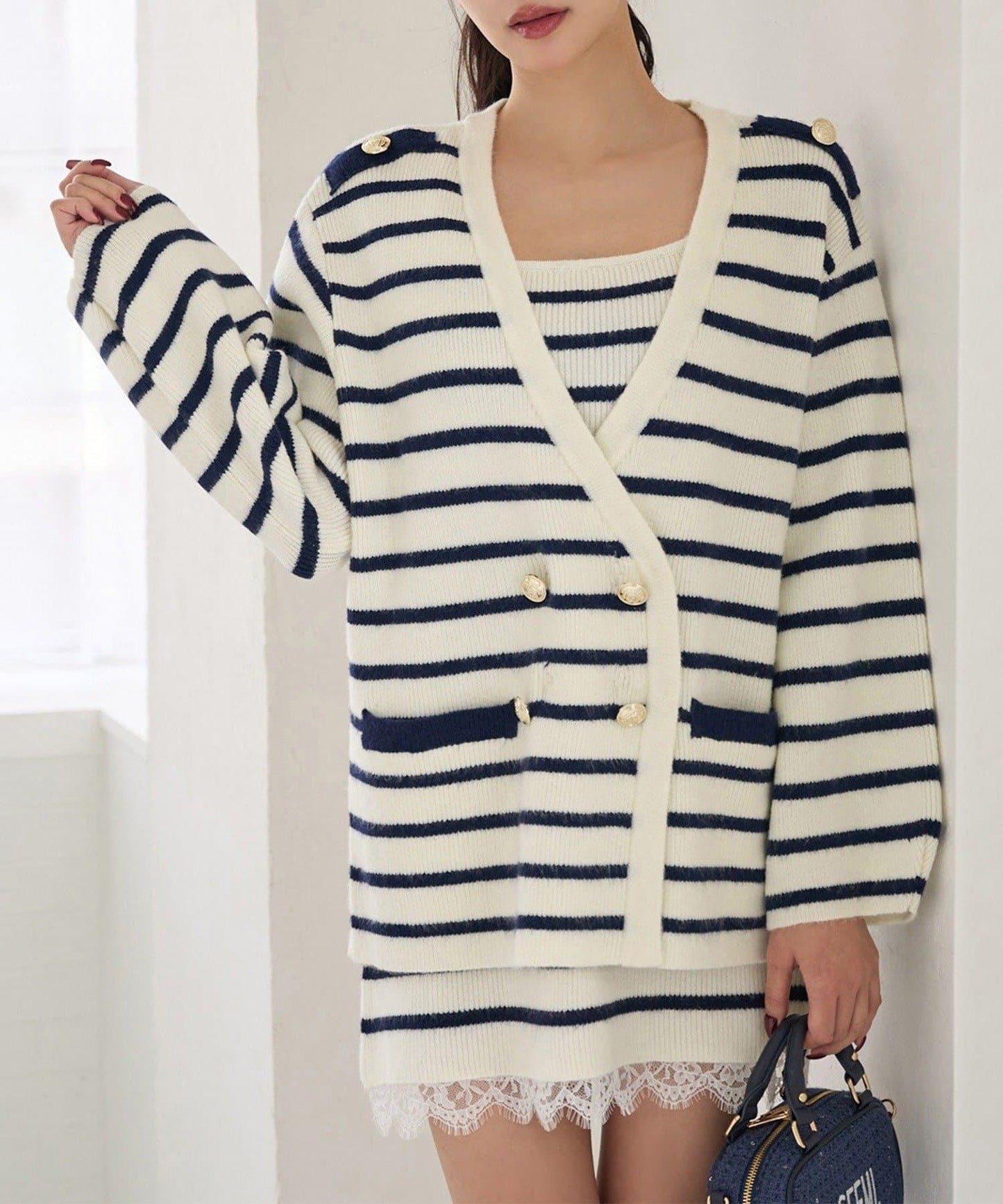 Seemi 條紋針織連衣裙 兩件套