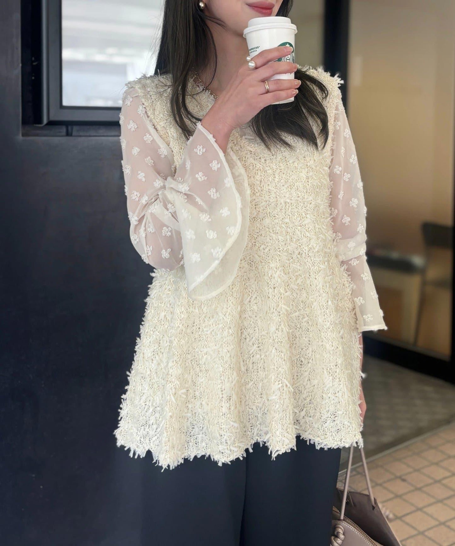 Yurie企畫 花朵波點提花透視襯衫