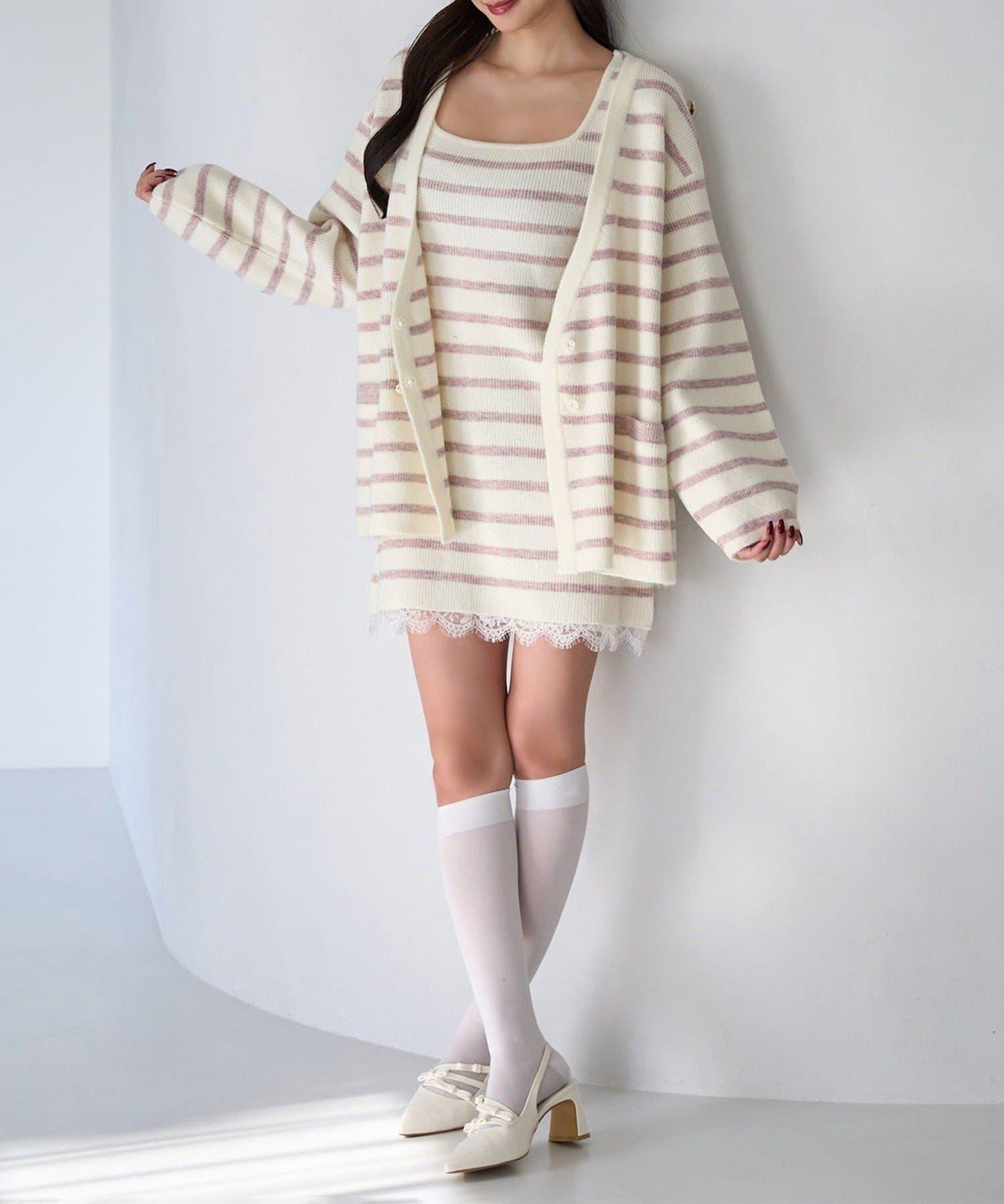 Seemi 條紋針織連衣裙 兩件套