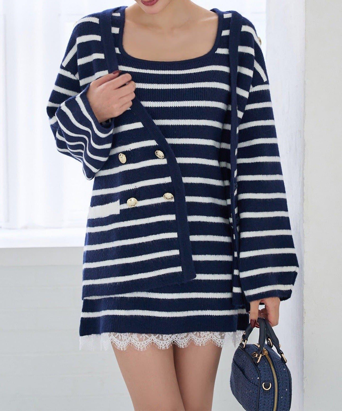 Seemi 條紋針織連衣裙 兩件套