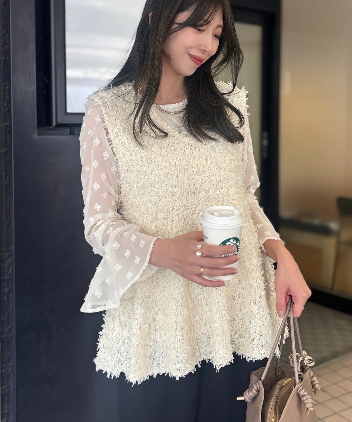 Yurie企畫 花朵波點提花透視襯衫